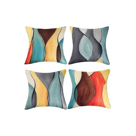 Lot de 4 Housses de Coussin Coloré, 45x45 cm, Art Abstrait en Coton & Lin, Décoration Canapé, Salon, Chambre (1/4)