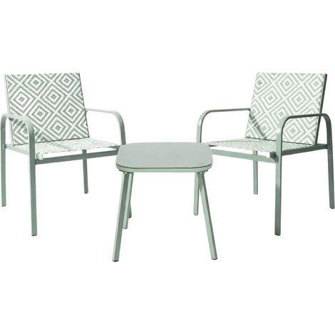 Ensemble jardin 2 fauteuils avec table basse motifs graphiques verts d'eau - AZTEK (1/5)