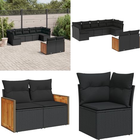 9-tlg. Garten-Sofagarnitur mit Kissen Schwarz Poly Rattan - Gartengestelle - Gartenmöbelset - Lounge Set - Rattan Möbel - Gartenlounge - Home & Living (1/5)
