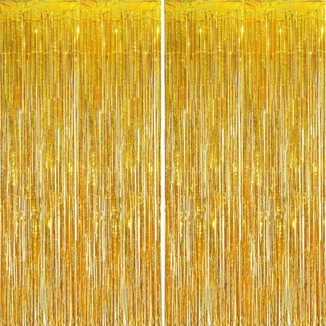 Lot De 2 Rideaux Métalliques À Franges Tinsel, Décorations De Fête pour Anniversaire, Mariage, Baby Shower, EVJF, Noël, Nouvel an (1 x 2,5 m, Or) (1/4)