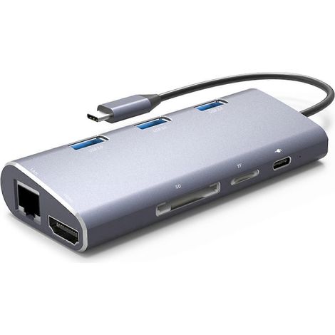 8-in-1 Typ-C Dockingstation: USB 3.0 Hub, 4K HDMI kompatibel, 1000M LAN, PD, SD/TF, Schnellladefunktion.