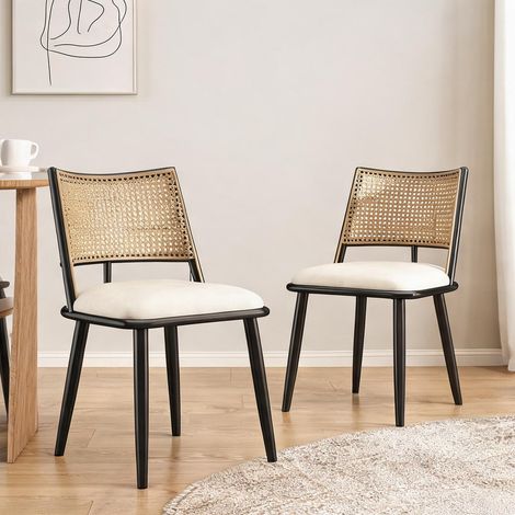 Lot de 2 chaises de salle à manger noires à dossier cannage (1/5)
