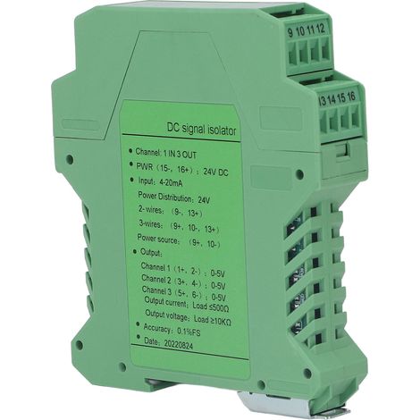 Convertisseur isolateur 24V DC pour transmetteurs de courant et de tension, détection API, entrée unique sortie triple, 0-5V. (1/5)