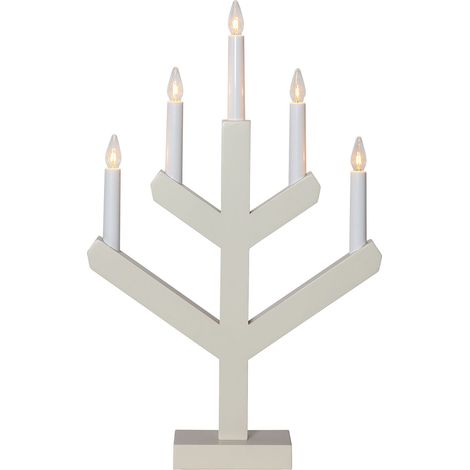 Chandelier Star Trading 'Vinga' en bois, beige, 5 bougies LED, ampoule E10, H 50 cm, L 32 cm