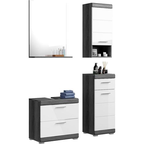 Badezimmermöbel Set 4-teilig modern in Hochglanz weiß mit grau SIROCO-158 (1/5)