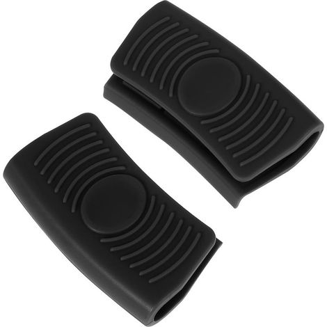 Set of 2 silicone handles for pots and pans – 8 x 4 cm – Heat-resistant – Non-slip grip – Protective cover for casserole dishes, cast iron pans and other cookware – Black (1/5)