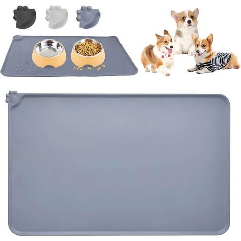 Tapis Gamelle Silicone - 1 Pièce, Gris 47x30 cm - Imperméable Antidérapant - Chien Chat Aucunely (1/5)