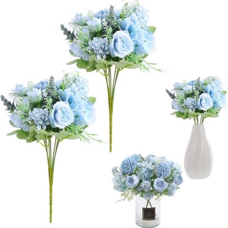Bouquets de pivoines artificielles lot de 2 - fleurs 32 cm pour mariage, bleu (1/5)