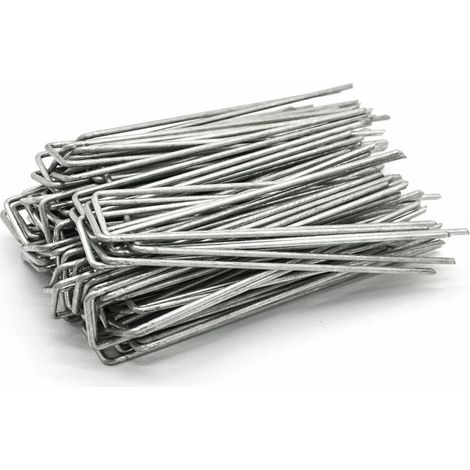 Set 100 Piquets en acier galvanisé Ø3.0mm 150x30mm ancrage au sol pour bâches filets de jardinage en U Anguleux (1/4)