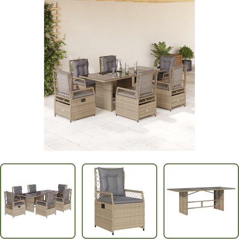 vidaXL Gartensessel - 7-tlg. Garten-Essgruppe mit Kissen Beige Poly Rattan (1/5)