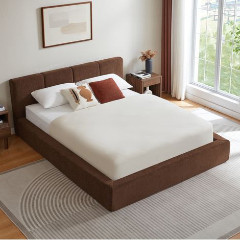 Letto matrimoniale 160x200 cm in tessuto e acciaio marrone salvaspazio, senza materasso FLORAGRACE (1/5)