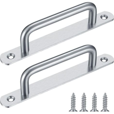 Poignée de porte coulissante Fluxus Suki (2 pièces) - Acier inoxydable - Avec plaque de base - Convient aux portes de grange - 160 mm - (Argent) (1/5)