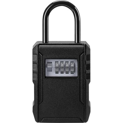 Caja metálica para llaves de pared, cerradura de combinación de 4 dígitos, impermeable, antirrobo, gran capacidad, color negro, 12 x 8,9 x 4,4 cm (con argolla para colgar). (1/5)