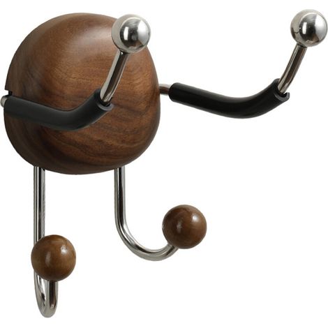 Gancio per asciugacapelli contemporaneo in metallo e legno,