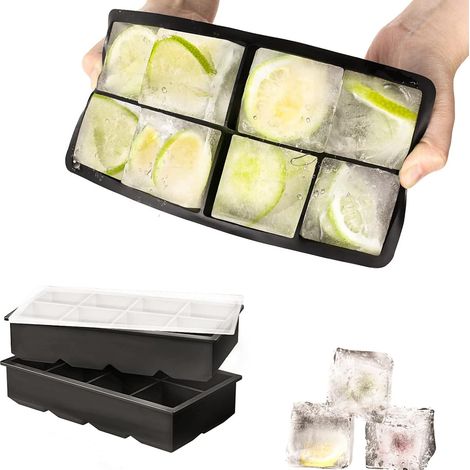 2 Moules à glaçons en silicone avec couvercle empilable cube 5cm pour cocktail whisky congélation (1/5)
