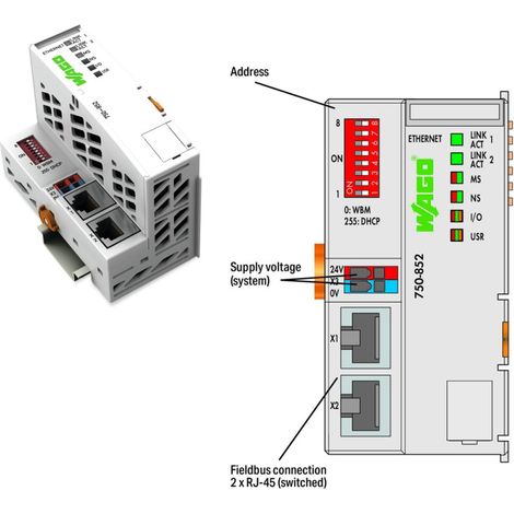 Wago 750-852 ECO ethernet TCPIP 10/100MB controller + 2-port 3rd generation switch