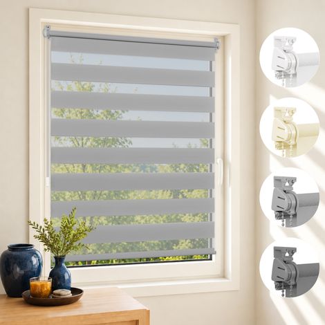 aubor Store Enrouleur Jour Nuit sans Perçage, Gris Clair, 55l x 150L cm (1/5)