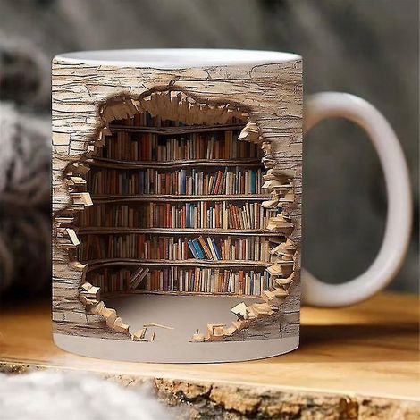 3D-Bibliotheksbecher, Bücherregalbecher, Kreativer 3D-Effekt-Bibliotheksbecher, Kaffeebecher für Bücherliebhaber, Bibliothekarbecher, Ein Geschenk für Leseratten - B (1/2)