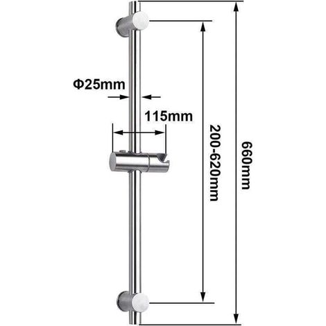 Barre de douche en acier inoxydable 304, avec fixation réglable en hauteur et en angle, acier inoxydable brossé et finition chromée polie, chrome acier inoxydable, Chrome poli, 66cm (1/4)
