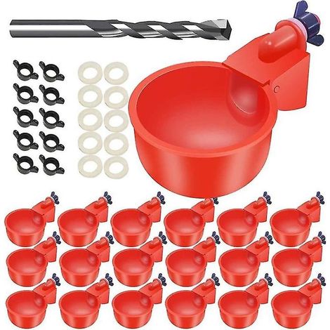 Lot de 16 gobelets d'abreuvement automatiques pour poulets, abreuvoirs pour volailles, gobelets d'eau pour poulets avec perceuse (1/3)