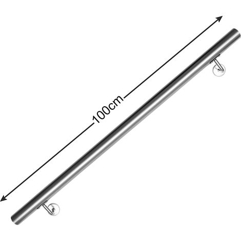 Wolketon Edelstahl Handlauf Geländer Querstab halter Wandhandlauf rund Ttreppengeländer Griff mit 2 Halterung, silber, innen & außen, 100cm (1/4)