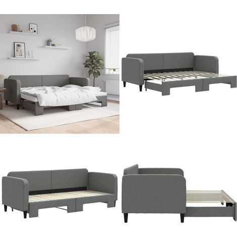 Tagesbett Ausziehbar Dunkelgrau 80x200 cm Stoff - Sofa - Gästebett - Schlafsofa - Doppelbett - Ausziehbarer Schlafsitz - Home & Living