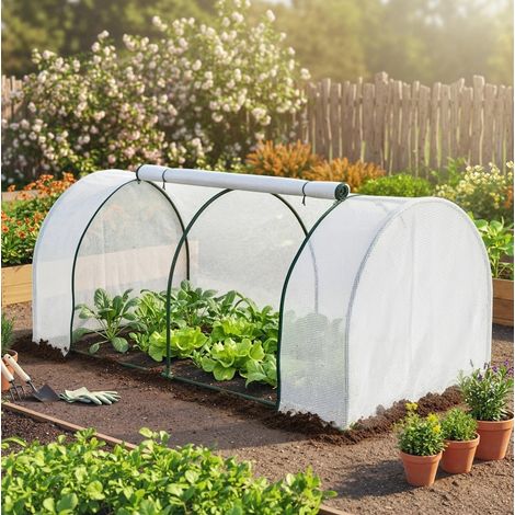 Serre de jardin 200x100x80 cm en polyéthylène blanc, facile à monter, pour jardin FloraGrace (1/5)