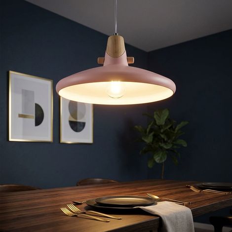 Lampada da sala da pranzo rosa lampada a sospensione retro lampada a sospensione legno look rosa, LED 7W 806Lm bianco caldo, DxH 35x150 cm (1/5)