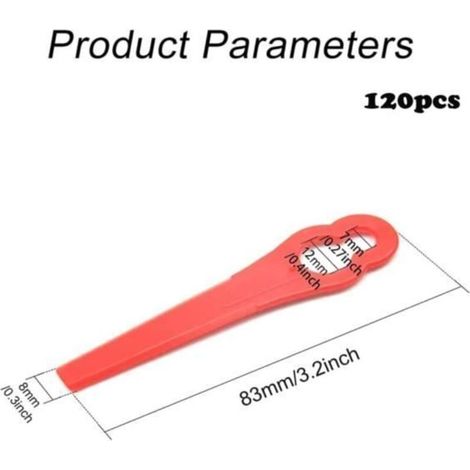 120 Stück rote Kunststoffmesser für Rasenmäher, 8,3 cm, Trimmer, Ersatzklingen aus Kunststoff (1/3)