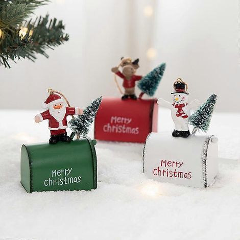 3pc Arbre de Noël Père Noël Boîte aux lettres Fer Peint Décoration Pendentif Décorations de Noël (1/5)