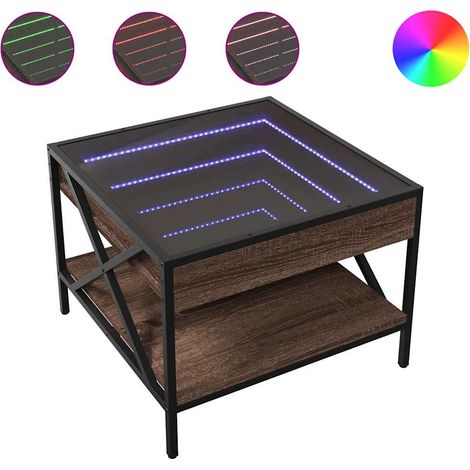 Tavolino da Salotto Tavolino da Soggiorno Tavolino da caffè con LED Infinity Rovere Marrone 50x50x38 cm (1/4)