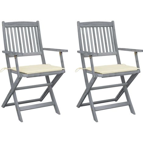 Lot de 2 Chaises pliables d'extérieur avec coussins Chaise de jardin Fauteuil de jardin Bois d'acacia BSRHS202693 (1/5)