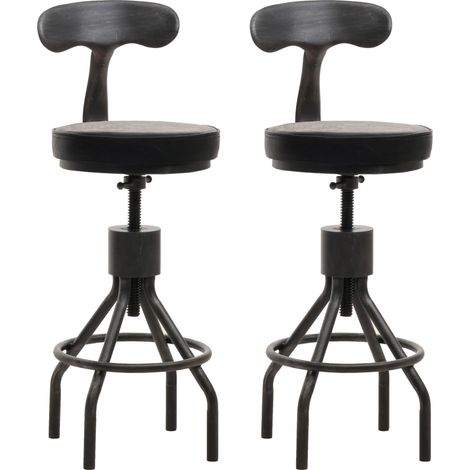 2er-Set Barhocker HHG-968, Barstuhl, höhenverstellbar drehbar Fußablage, Industrial Stahl Kunstleder schwarz
