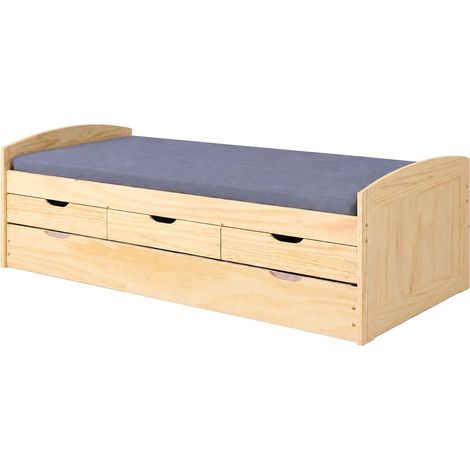Dmora Letto con secondo letto a estrazione e cassetti, colore rovere, cm 98 x 63 x 205., con imballo rinforzato