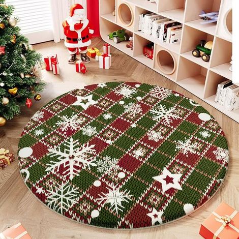 Tapis Rond de Noël, Tapis de Salon de Noël Shaggy Tapis Chambre Motif de Noël Tapis Poils Ras Antidérapant Fluffy Soft Tapis pour Tapis de Rugs Chambre (100cm,Flocon Neige)