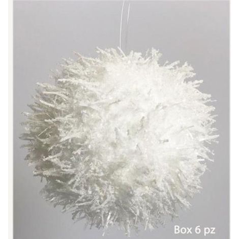 6 sfere innevate con ciuffo per albero di natale Ø8 cm - colore bianco - addobbo natalizio decorazione
