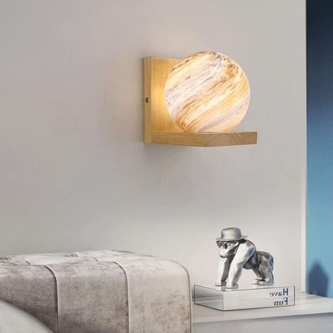 Applique murale galaxie en verre avec abat-jour, décoration d'intérieur, créativité nordique, base en bois, luminaire mural, veilleuse for chambre d'enfant, cadeaux d'anniversaire for filles et (1/4)
