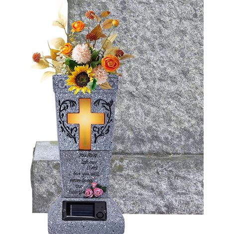 Vase funéraire solaire avec LED - Décoration commémorative à énergie (1/5)