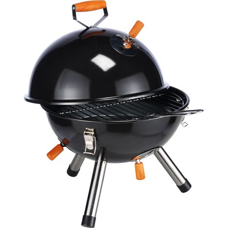 Mini Kugelgrill schwarz - 40 x 30 cm - Holzhohle Kuppel Tisch Grill klein