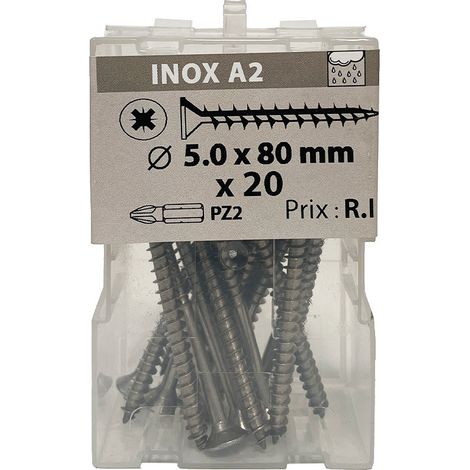 20 vis agglo 5x80mm fraisée Pz inox A2 Viswood