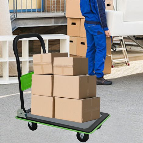 Chariot plateforme pliable 73 x 47 x 83 cm en acier, roues pivotantes 360° vert DESVIAE (1/5)