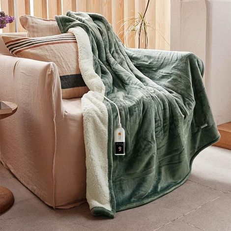 Couverture Chauffante 130x180 cm - Flanelle plaid chauffant Vert (1/5)