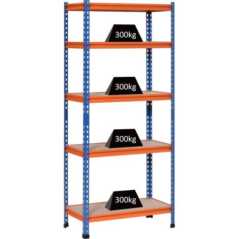 Étagère Charge Lourde en métal à 5 Niveaux 80x40x182 cm Bleu Orange (1/5)