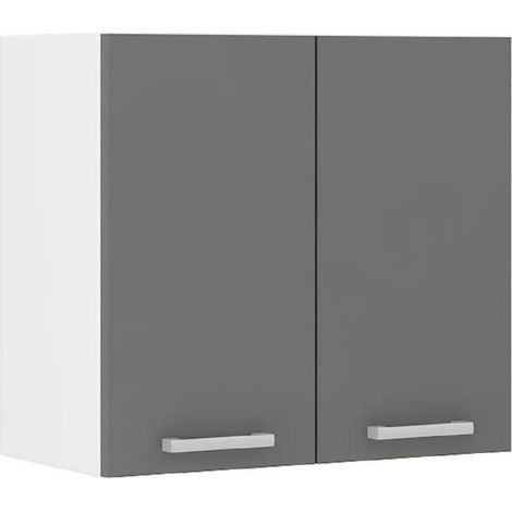 Meuble haut de cuisine 60 cm – Structure en panneaux de particules mélaminés – 2 portes battantes – Étagère intégrée – Décor chêne foncé (1/5)