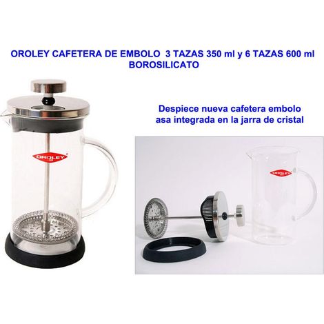 oroley cafetera de embolo  3 tazas 350ml borosilicato 220010300