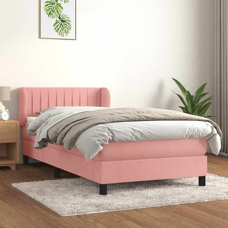 Cama box spring con colchón terciopelo rosa 80x200 cm (1/5)