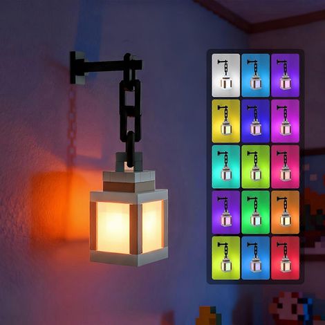 Lámpara de noche tipo farol pixelado, LED de 16 colores con control táctil y mando a distancia, recargable, para montaje en pared o como lámpara de mesa. (1/5)
