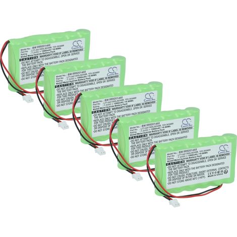 vhbw 5x batería compatible con Visonic Central PM30, PowerMaster 30 Control Panel sistema de alarma (1500 mAh, 7,2 V, NiMH)