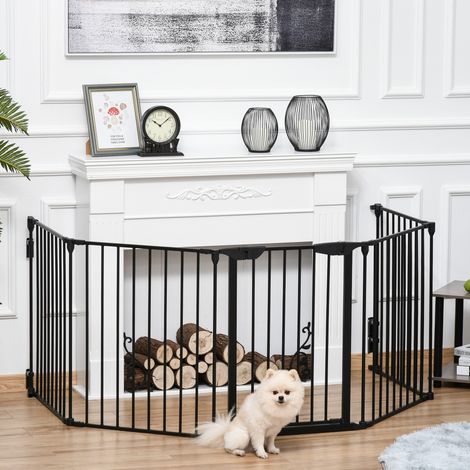 Enclos pour chiots 2 en 1 barrière pliable en 5 pièces avec porte pour chiens petits et moyens, parc DIY 300 x 74,5 cm noir métallique