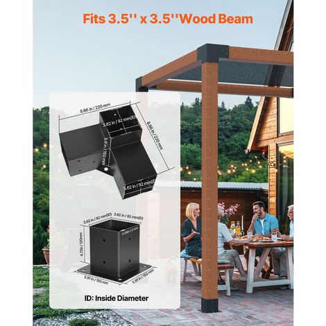 Kit support pergola 4x4 pouce (int. 92x92 mm), 4 brackets coin 3 voies acier carbone pour poteaux, montage simple, adaptation bois gazebo terrasse cabane (1/5)